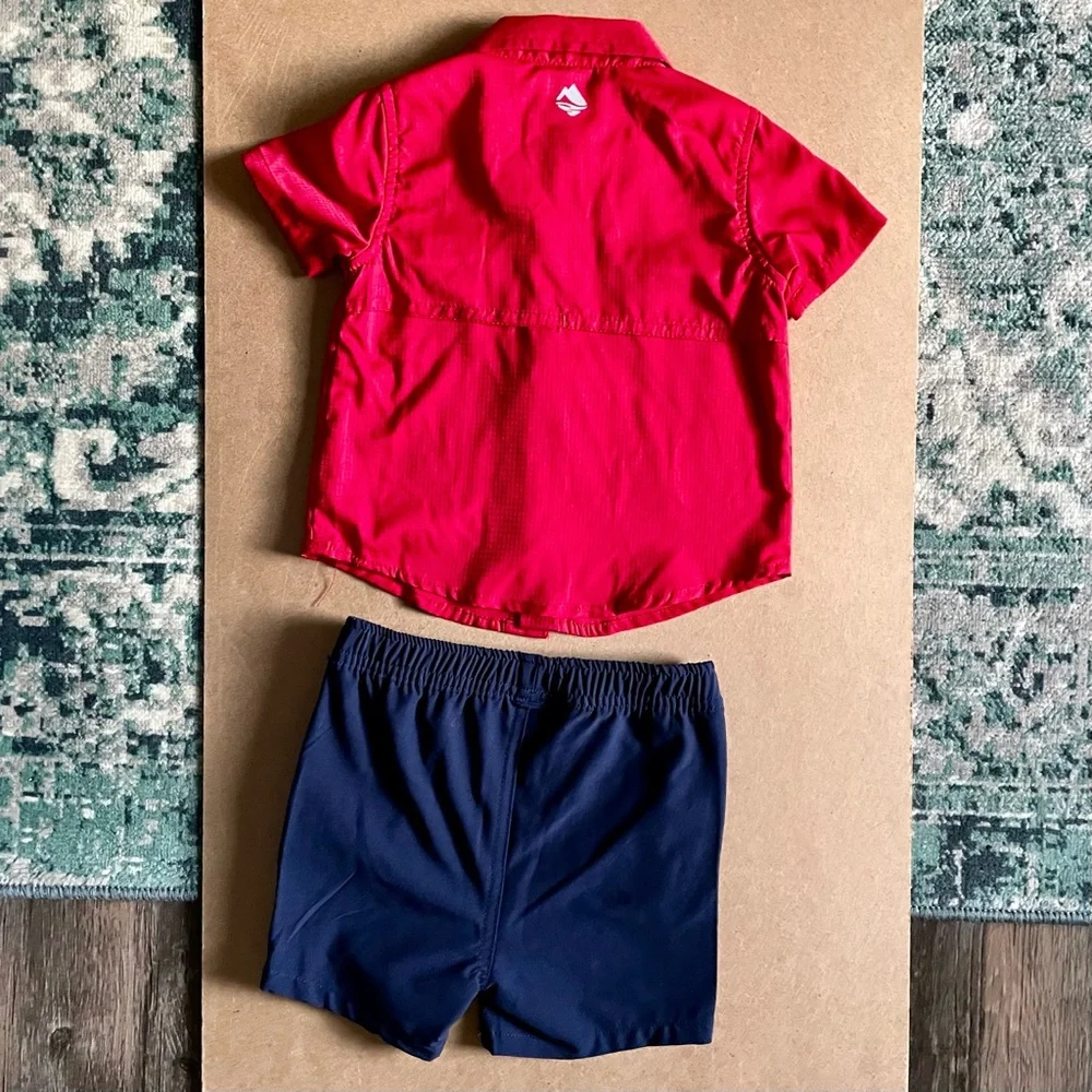 NWOT Ocean Coast 2 Piece Sun Beach Summer Outfit Sz 12M Red Shirt Blue Shorts